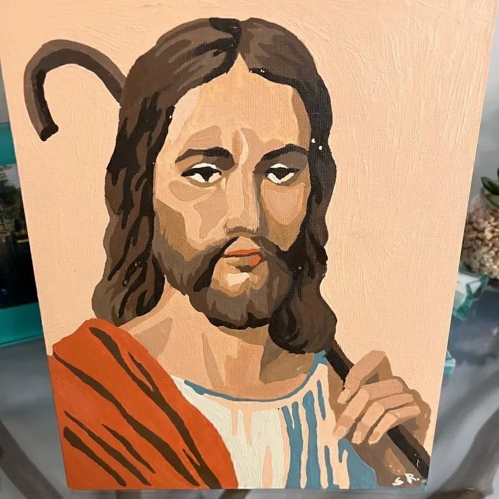 Vintage Jesus Paint By Numbers 1950’s canvas picture.